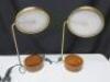 Pair of LED Bedside Table Lamps with USB Charge Point on Wood Base with Brass Lamp. NOTE: 1 requires new filament. - 5