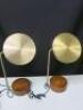 Pair of LED Bedside Table Lamps with USB Charge Point on Wood Base with Brass Lamp. NOTE: 1 requires new filament. - 8