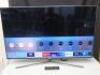 Samsung 50" LED TV, Model UE49KS8000T, On Chrome TV Stand. Comes with Remote & Power Supply (As Viewed/Pictured).