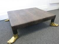 Alligator Skin "Effect" Topped Coffee Table with Gold Coloured Human Feet. Size H28cm x W81cm x D110cm.