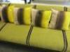 3 Seater Sofa & Armchair, Upholstered in Green & Grey Striped Fabric on Wood Legs with Gold Box Surround. Size H79cm x W190cm xD85cm. Matching Armchair, Size H79cm x W64cm x D85cm. Comes with 4 x Scatterbox Cushions. - 10