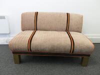 2 Seater Sofa Upholstered in Brown & Orange Striped Fabric on Wood Legs with Gold Box Surround. Size H79cm x W127cm x D85cm..