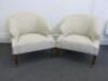 Pair of Woven Fabric Cream Tub Armchairs with Gold Coloured Coasters. Size H60cm x W67cm x D69cm.