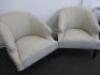 Pair of Woven Fabric Cream Tub Armchairs with Gold Coloured Coasters. Size H60cm x W67cm x D69cm. - 2