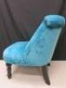 Button Back Turquoise Material Bedroom Chair on Black Wood Legs. - 3