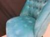 Button Back Turquoise Material Bedroom Chair on Black Wood Legs. - 5