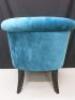 Button Back Turquoise Material Bedroom Chair on Black Wood Legs. - 6