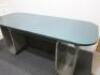 Office Desk, Designer Style with Grey Gloss Finish Elliptical Sides and Front. Size H83 x W200 x D80cm. - 3