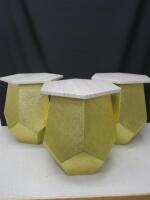 3 x Side Tables with Hexagonal Marble Top on Gold Coloured Metal Base. Size H48 x W44 x D38cm.