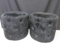 Pair of Black Crushed Velvet Stools. Size H44cm x Dia 48cm.