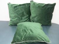 3 x Cushoo Green Cushions with Grey Trim. Size 52cm x 52cm.