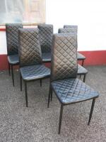 6 x Black Faux Leather Quilted Dining Chairs on Metal Frame (Condition As Viewed/Pictured).