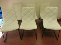 6 x Cream Faux Leather Quilted Dining Chairs on Metal Frame (Condition As Viewed/Pictured).