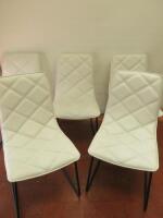 5 x Cream Faux Leather Quilted Dining Chairs on Metal Frame (Condition As Viewed/Pictured).