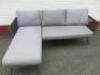 L' Shaped Outdoor Garden Sofa with Strung Back & 5 x Cushions. Size H65 x W200 x D70cm.