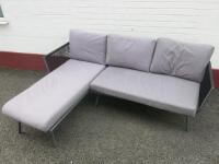 L' Shaped Outdoor Garden Sofa with Strung Back & 5 x Cushions. Size H65 x W200 x D70cm.