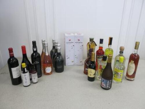 22 x Assorted Bottles of Champagne, Wines, Spirits & Liquors to Include: 2 x Bottles of Tattinger Brut Reserve, 3 x Bottles of Prosecco, 2 x Bottles of Sparkling Rose, 3 x Red Wine, 12 x Bottles of Spirits/Liquors. LOT UPDATE: The successful purchaser of 