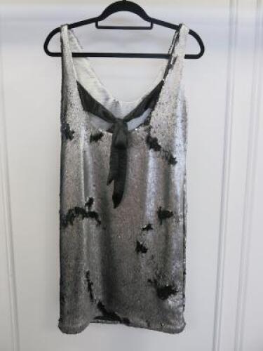 Black Sapote Mayfair Ladies Silver & Black Sequin Sleeveless Mini Dress. Size S. RRP £495.