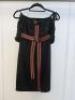 Black Sapote Mayfair Ladies Black Tie Shoulder Mini Dress with Red & Gold Belt Effect. Size S. RRP £415.