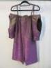 Black Sapote Mayfair Ladies Designer Bardot Cold Shoulder Dress in a Purple/Gold Lurex Material. Size S. RRP &pound;515.00.