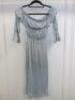 Black Sapote Mayfair Ladies Silver/Blue Lurex Ruched Waist Bardot Midi Dress. Size S. RRP £365. - 2