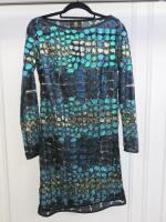 Black Sapote Mayfair Ladies Black Evening Dress with Green, Blue & Gold Sequin Detail. Size M. RRP £345.