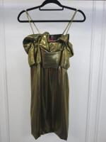 Black Sapote Mayfair Ladies Gold Evening Mini Dress with Ruched Bust & Spaghetti Straps. Size S. RRP £435.
