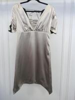 Black Sapote Mayfair Ladies Champagne Satin Dress with Ruched Sleeves. Size S RRP £545.