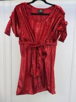Black Sapote Mayfair Ladies Red Glitter Velour Mini Dress with Tie Waist. Size S. RRP £475.