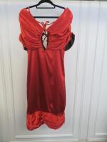 Black Sapote Mayfair Ladies Red Satin Bardot Tie Front Keyhole Evening Dress. Size S RRP £630.