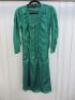 Black Sapote Mayfair Ladies Green Silk Evening Midi Dress wth Ruched Front Detail & Gold Buttons. Size s. RRP £495.