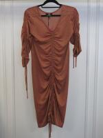 Black Sapote Mayfair Ladies Rose Gold Lurex Dress with Ruched Detail to Front & the Sleeves. Size M. RRP £253.