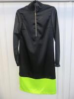 Black Sapote Mayfair Ladies Black Long Sleeve Midi Dress with Zip Front and Neon Yellow Detail. Size S. RRP £295.