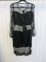 Black Sapote Mayfair Ladies Black Satin & Organza Evening Dress with Tie Waist and Ruched Detail. Size S.
