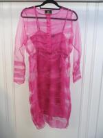Black Sapote Mayfair Ladies Pink Organza Evening Dress with Long Sleeves. Comes with Pink Slip. Size S.