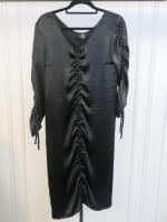 Black Sapote Mayfair Ladies Black Ruched Sleeve Midi Dress with Ruched Detail to Front. Size M. RRP £325.