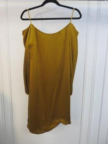 Black Sapote Mayfair Ladies Mustard Satin Long Sleeved Dress with Chain Straps. Size S.