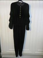 Black Sapote Mayfair Ladies Black Velvet Long Sleeved Jumpsuit with Ruched Waist & Gold Button Detail. Size M. RRP £535.