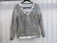 Black Sapote Mayfair Ladies V Neck Silver Embroidered Top with Blue Flower Detail. Size M. RRP £325.