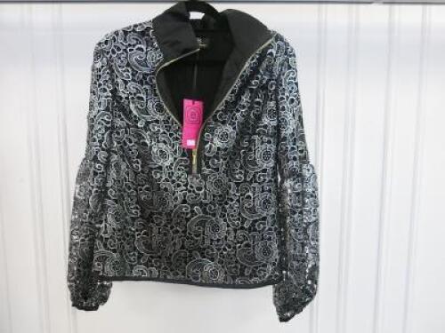 Black Sapote Mayfair Ladies Black/Silver Embroidered Flower Pattern Zip Neck Top. Size M. RRP £325.