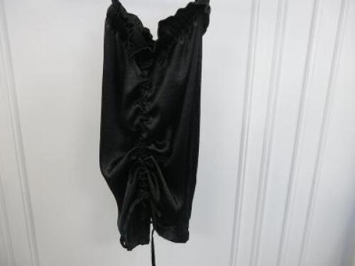 Black Sapote Mayfair Ladies Black Satin Ruched Detail Skirt. Size M. RRP £230.