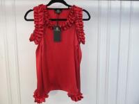 Black Sapote Mayfair Ladies Red Satin Cold Shoulder Ruched Detailed Top. Size S. RRP £265.