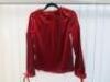 Black Sapote Mayfair Ladies Red Tie Front Velour Long Sleeve Top. Size S. RRP &pound;371.