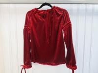 Black Sapote Mayfair Ladies Red Tie Front Velour Long Sleeve Top. Size S. RRP £371.