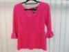 Black Sapote Mayfair Ladies Fluorescent Pink V Neck Frill Sleeved Top. Size S. RRP &pound;240.