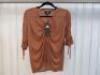 Black Sapote Mayfair Ladies Rose Gold Lurex Ruched Front & Sleeve Top. Size M. RRP &pound;215