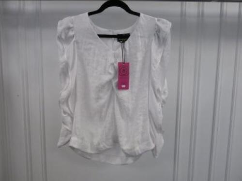 Black Sapote Mayfair Ladies White V Neck Ruched Sleeve Top. Size S. RRP &pound;271.