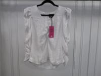 Black Sapote Mayfair Ladies White V Neck Ruched Sleeve Top. Size S. RRP £271.