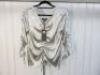 Black Sapote Mayfair Ladies Silver Satin Ruched Front & Sleeve Top. Size S. RRP &pound;262.