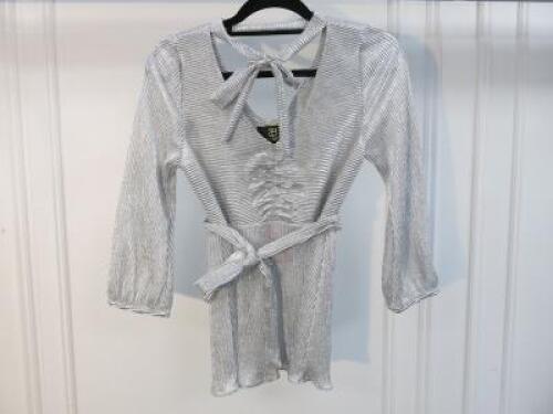 Black Sapote Mayfair Ladies Silver Lurex Top with Tie Detail to Neck & Waist. Size S. RRP &pound;295.
